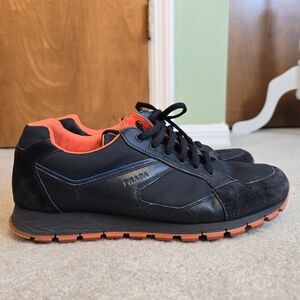 AUTH LUXURY PRADA SNEAKERS SHOES 4E2932 MILITARE LEATHER